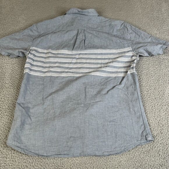 Vans Off The Wall Mens XL Blue White Striped Button Up Short Sleeve Surf Skate - Picture 5 of 10